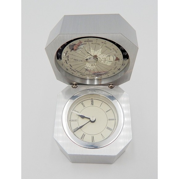 Advertising Desk World Clock Metal Box Allegra Telfast Branded Untested - Picture 3 of 9